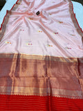 Peach Pure Banarasi Handloom Silk Saree - Aura Benaras