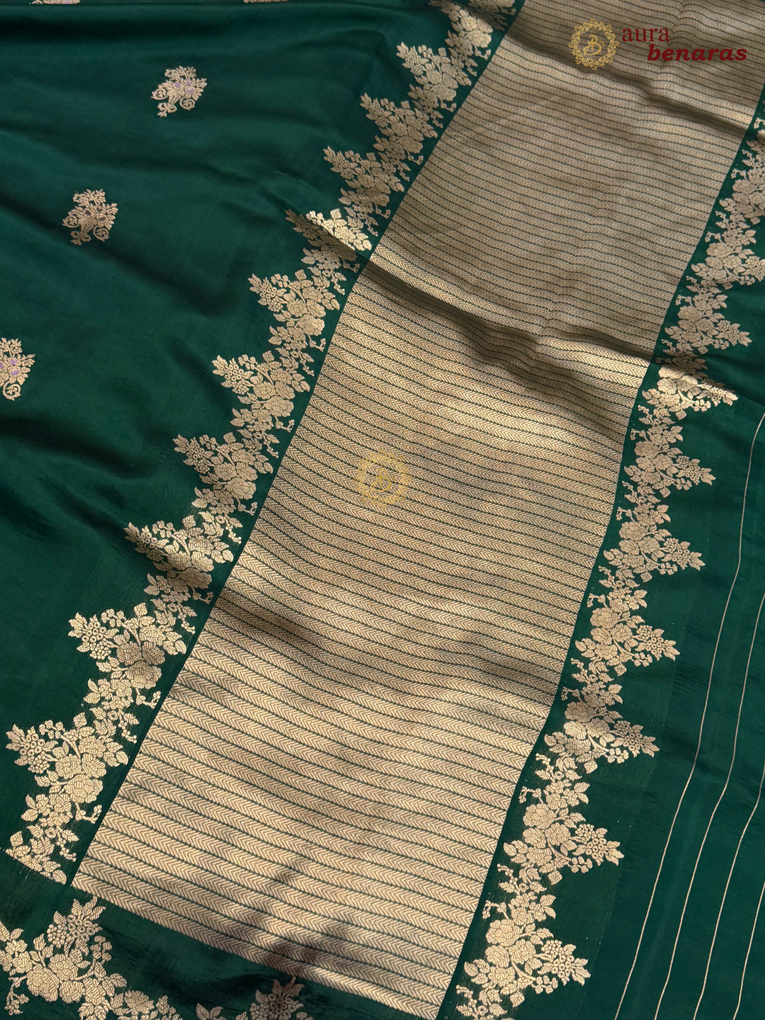 Bottle Green Banarasi Silk Saree | Kadhwa & Designer Border