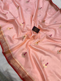 Peach Pure Banarasi Handloom Silk Saree - Aura Benaras