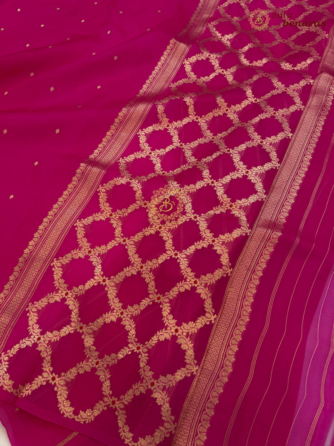 Rani Pink Kora Silk Banarasi Saree – Kadhwa Butis in Zari