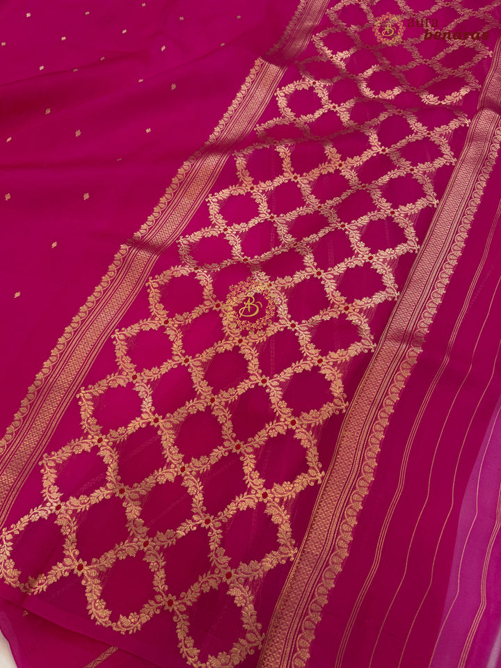 Rani Pink Kora Silk Banarasi Saree – Kadhwa Butis in Zari