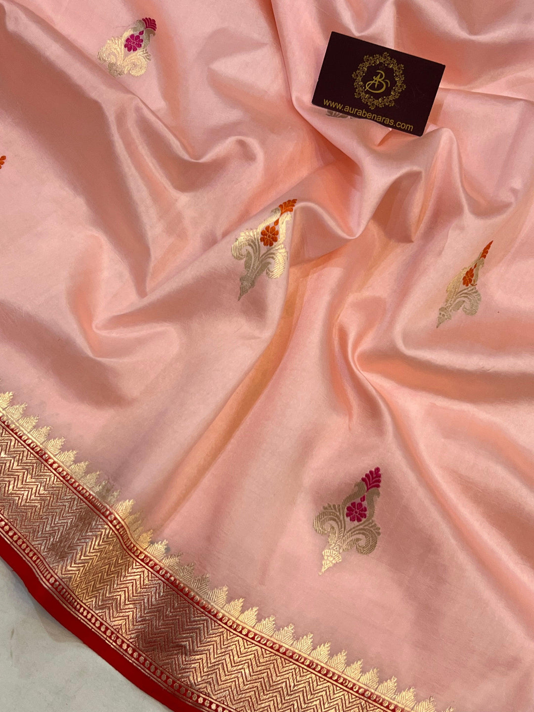 Peach Pure Banarasi Handloom Silk Saree - Aura Benaras