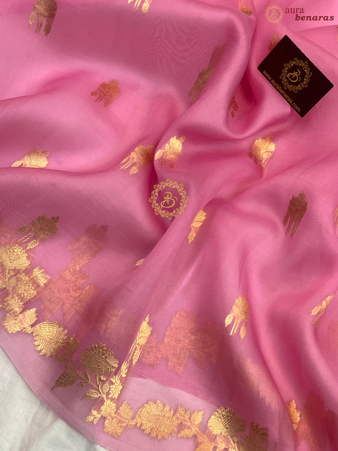 Pinkish Lavender Pure Kora Silk Handloom Banarasi Saree