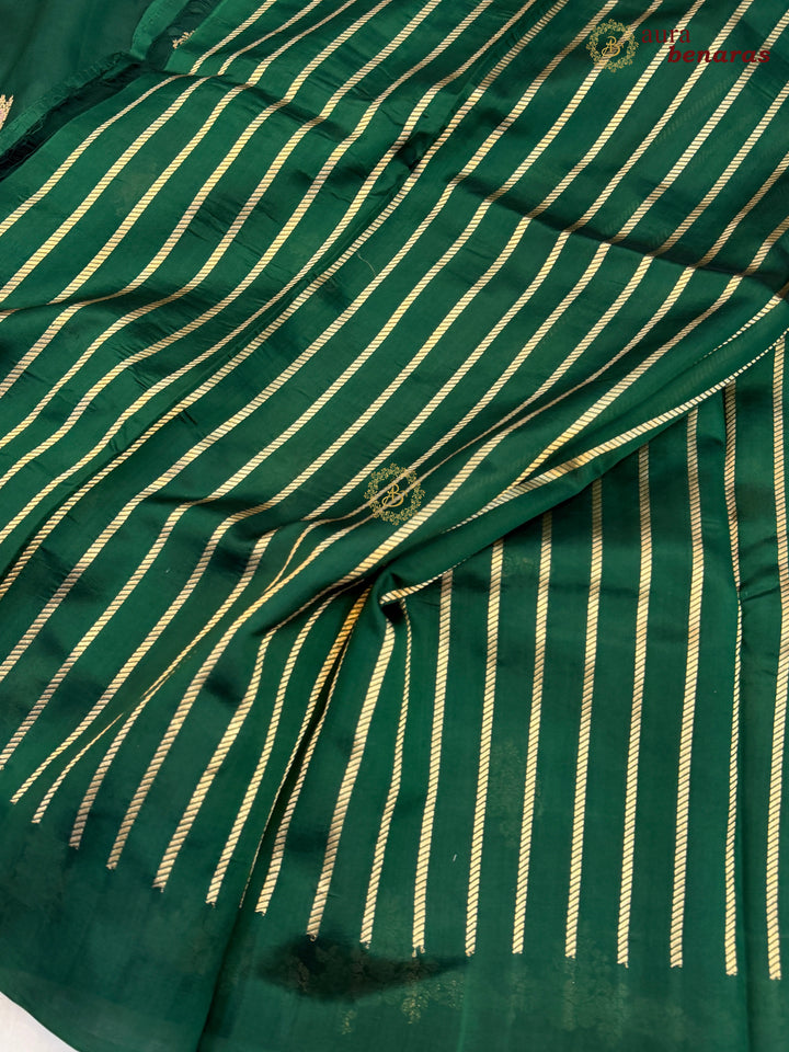 Bottle Green Banarasi Silk Saree | Kadhwa & Designer Border