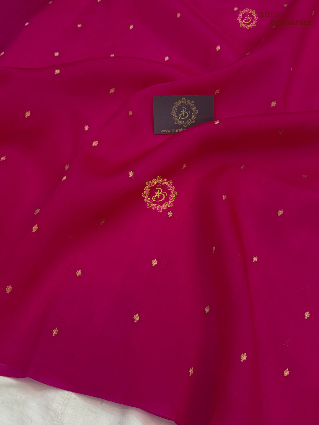 Rani Pink Kora Silk Banarasi Saree – Kadhwa Butis in Zari