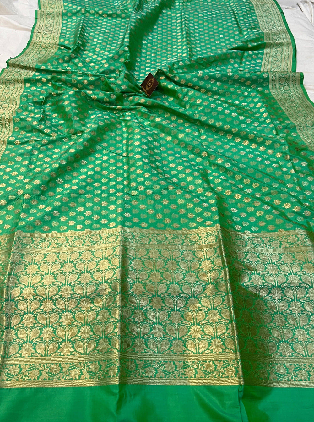 Sea Green Pure Banarasi Handloom Katan Silk Saree - Aura Benaras