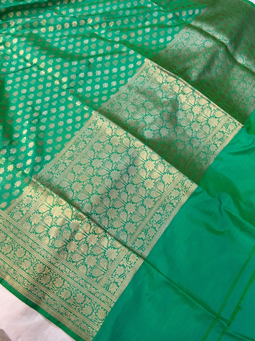 Sea Green Pure Banarasi Handloom Katan Silk Saree - Aura Benaras