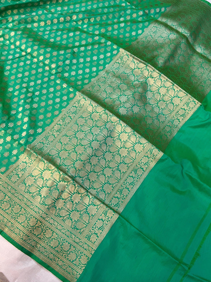 Sea Green Pure Banarasi Handloom Katan Silk Saree - Aura Benaras