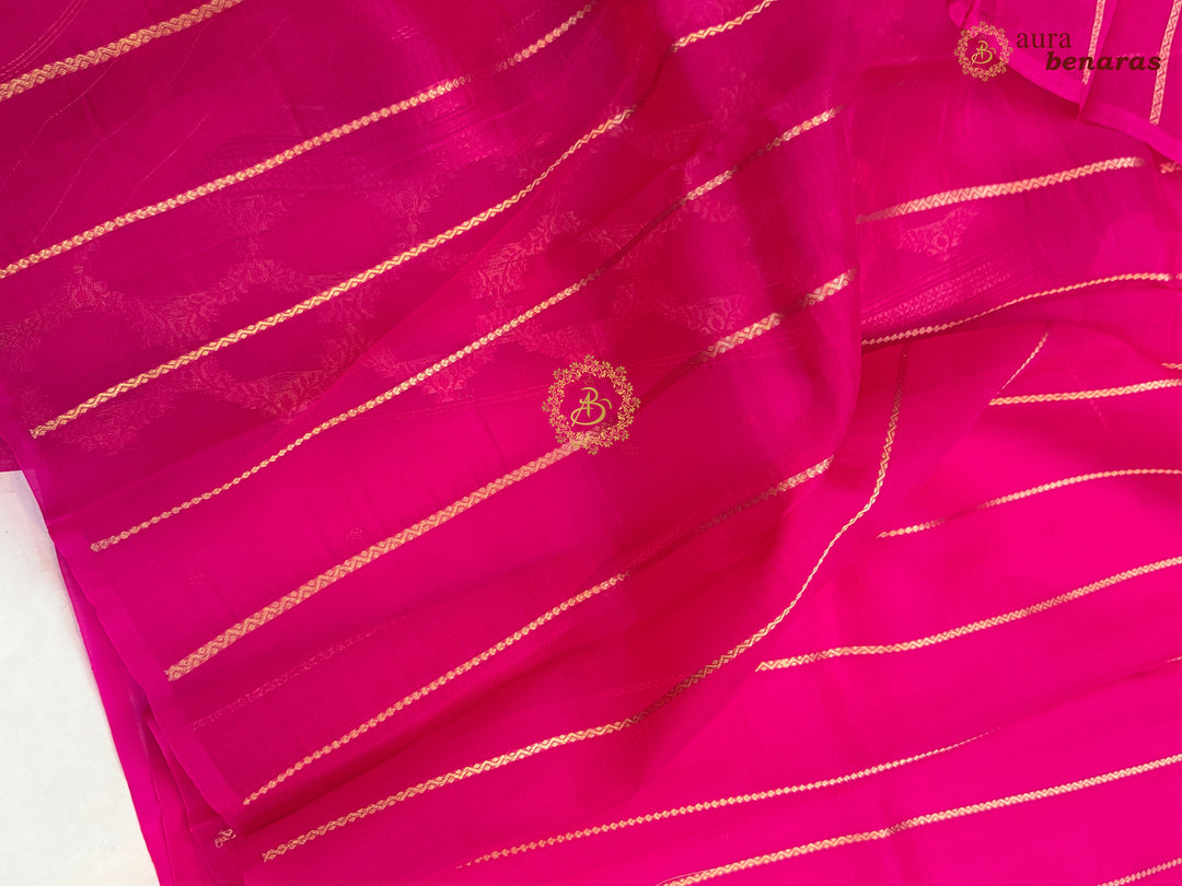 Rani Pink Kora Silk Banarasi Saree – Kadhwa Butis in Zari
