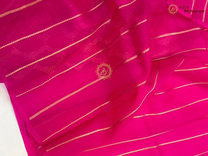 Rani Pink Kora Silk Banarasi Saree – Kadhwa Butis in Zari