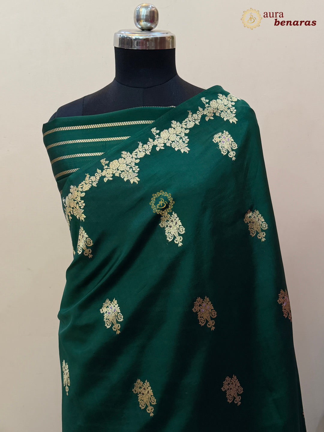 Bottle Green Banarasi Silk Saree | Kadhwa & Designer Border