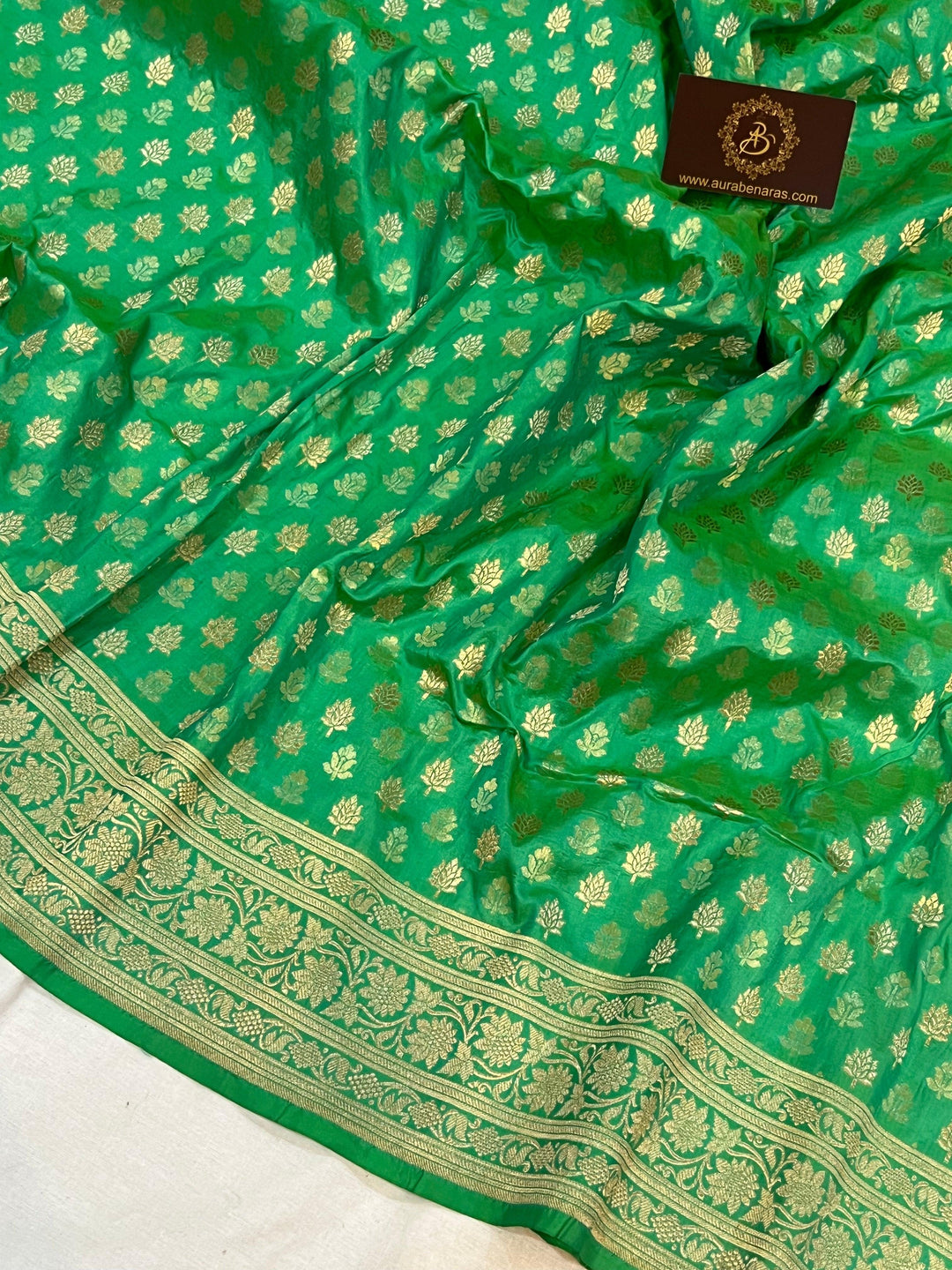 Sea Green Pure Banarasi Handloom Katan Silk Saree - Aura Benaras