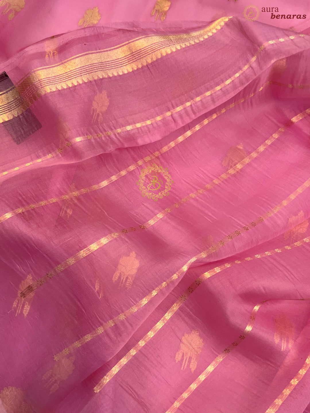 Pinkish Lavender Pure Kora Silk Handloom Banarasi Saree
