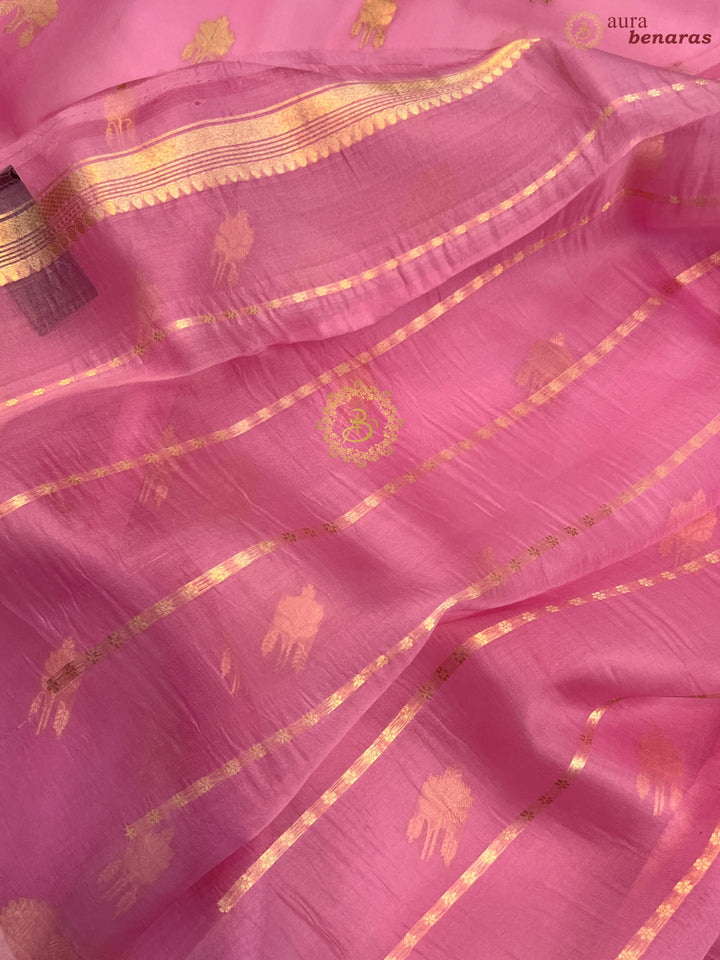 Pinkish Lavender Pure Kora Silk Handloom Banarasi Saree