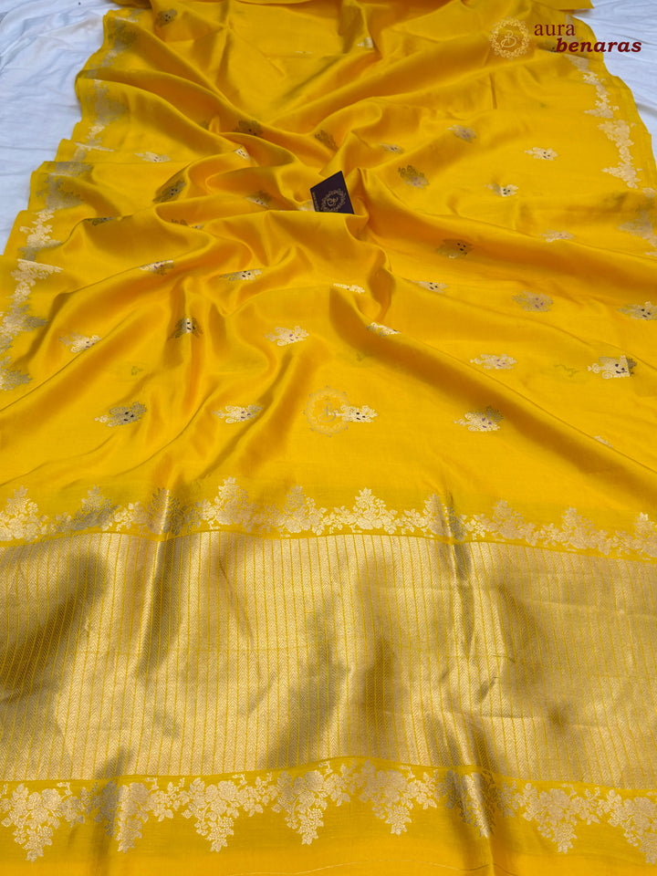 Yellow Banarasi Silk Saree | Kadhwa & Designer Border