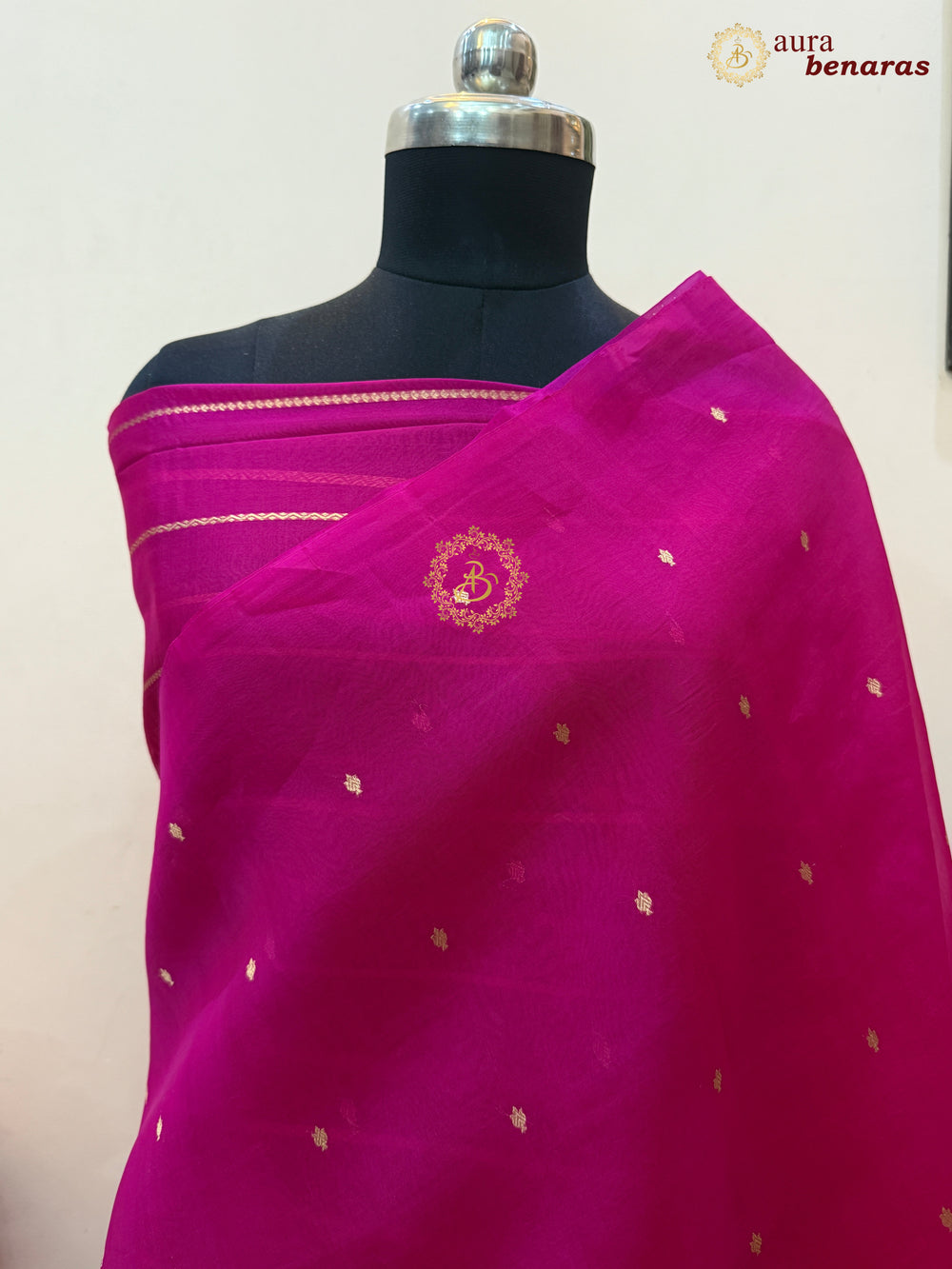 Rani Pink Kora Silk Banarasi Saree – Kadhwa Butis in Zari