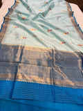 Light Blue Pure Banarasi Handloom Silk Saree - Aura Benaras