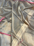 Pastel Golden Banarasi Handloom Organza Tissue Silk Saree - Aura Benaras