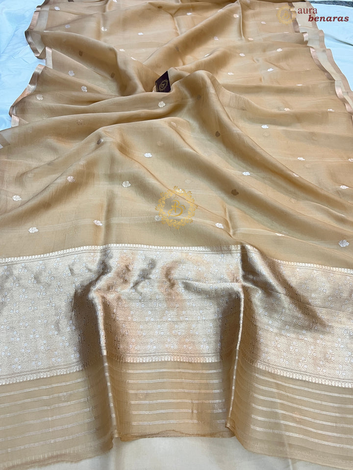 Golden Pure Kora silk Handloom Banarasi Saree