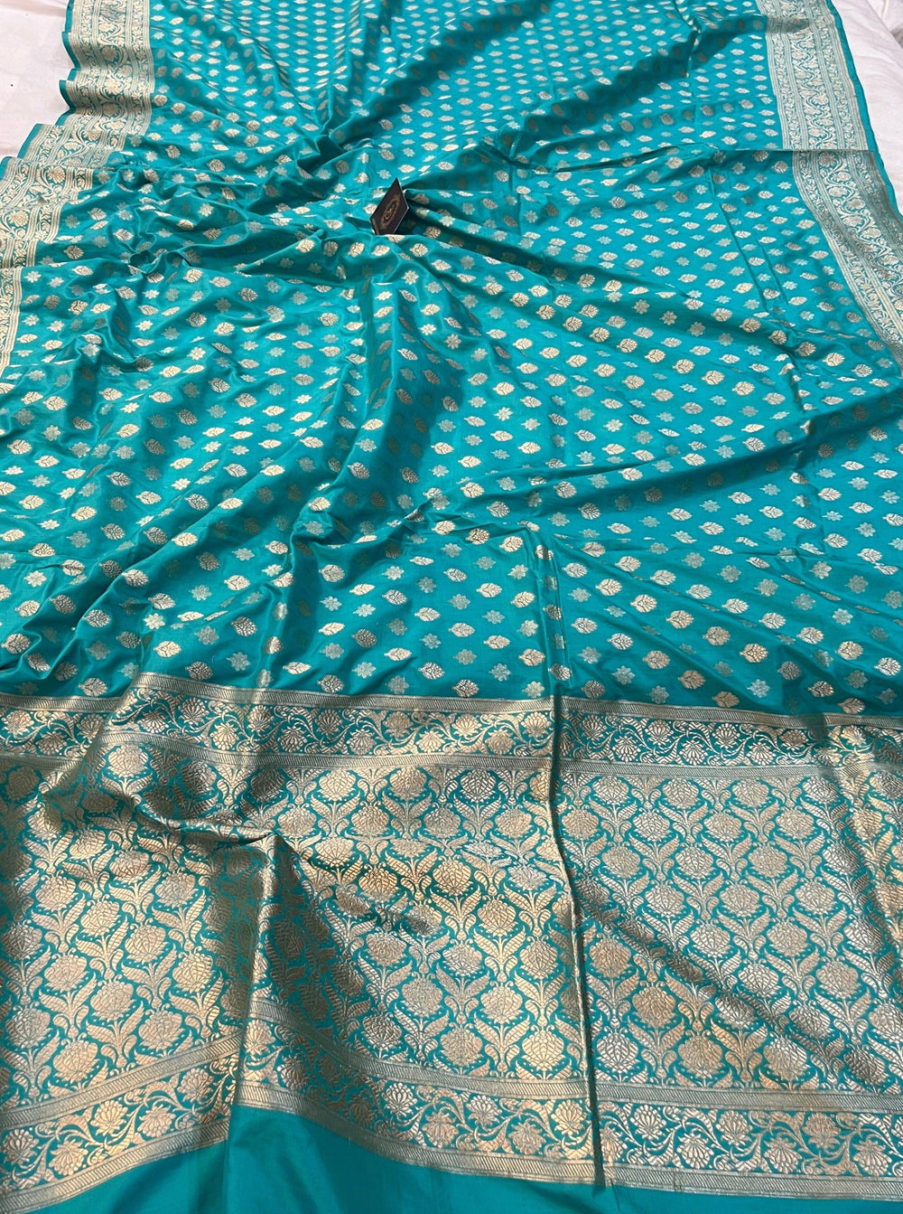 Firozi Blue Pure Banarasi Handloom Katan Silk Saree - Aura Benaras