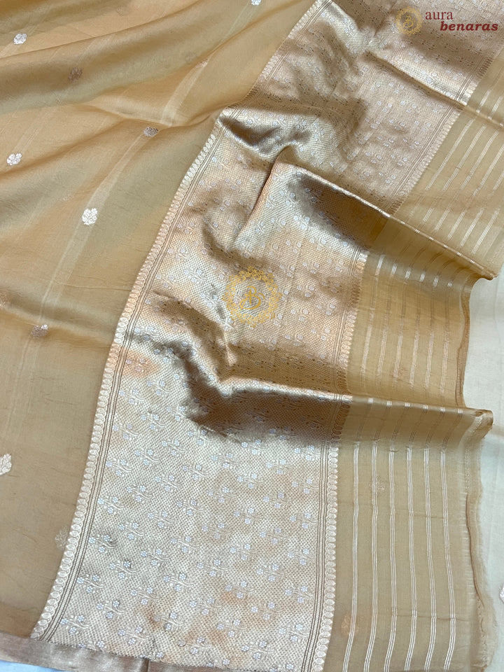 Golden Pure Kora silk Handloom Banarasi Saree