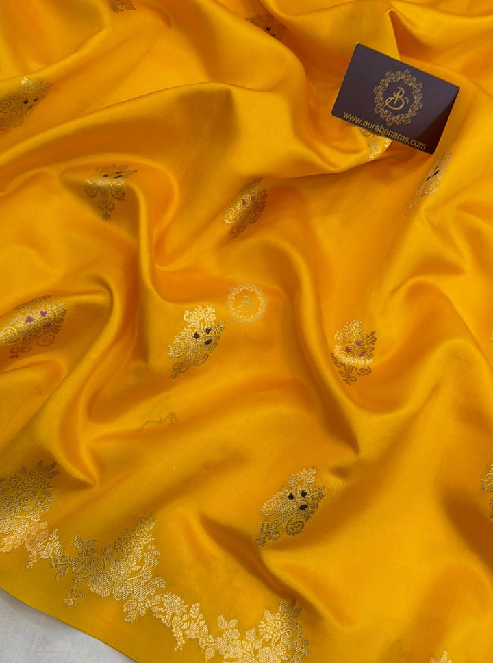 Yellow Banarasi Silk Saree | Kadhwa & Designer Border