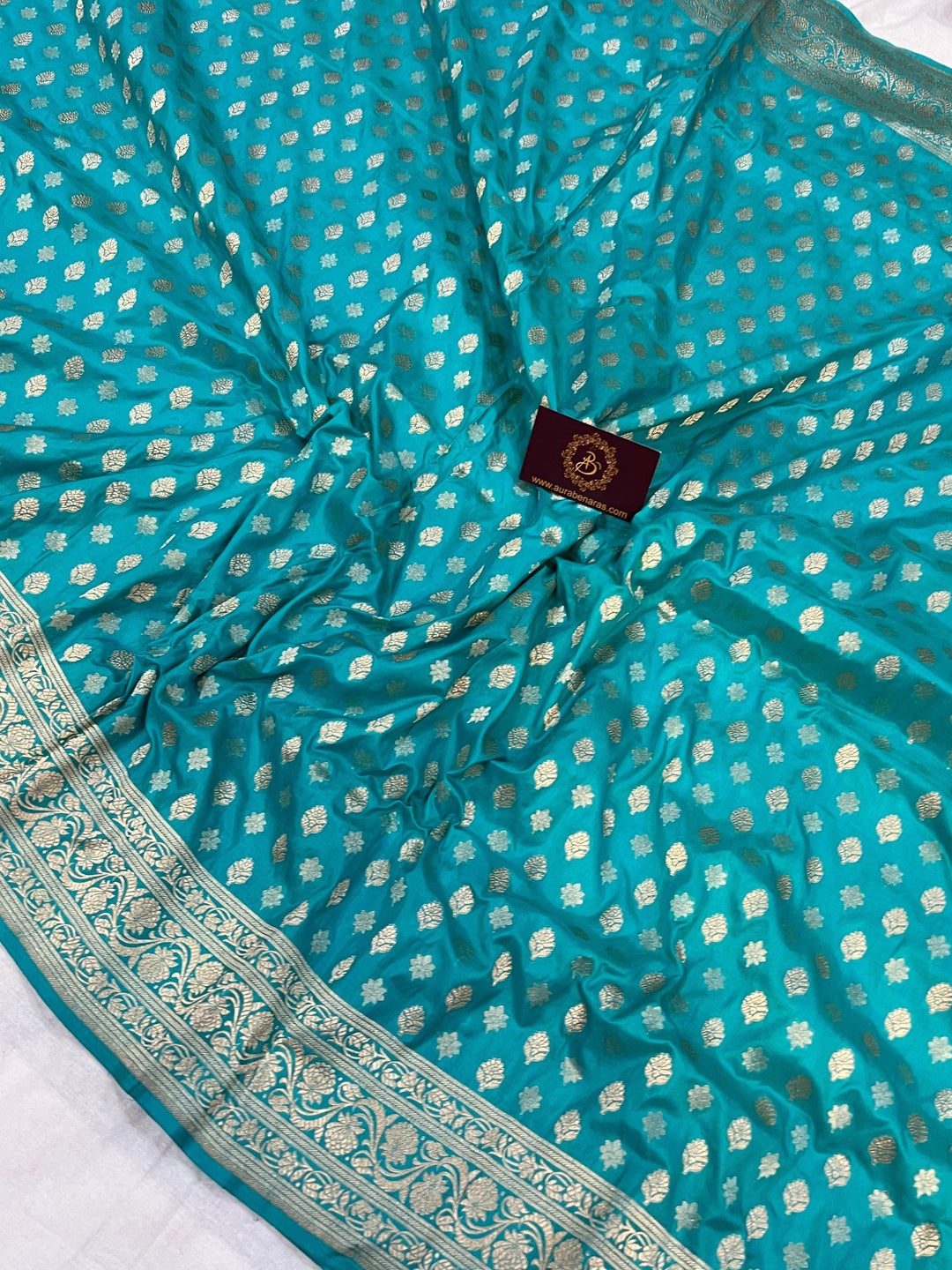 Firozi Blue Pure Banarasi Handloom Katan Silk Saree - Aura Benaras