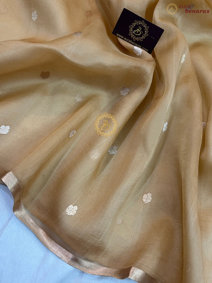 Golden Pure Kora silk Handloom Banarasi Saree