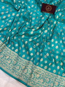 Firozi Blue Pure Banarasi Handloom Katan Silk Saree - Aura Benaras