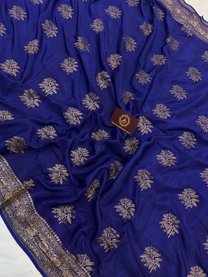 Royal Blue Pure Banarasi Khaddi Crepe Silk Saree - Aura Benaras