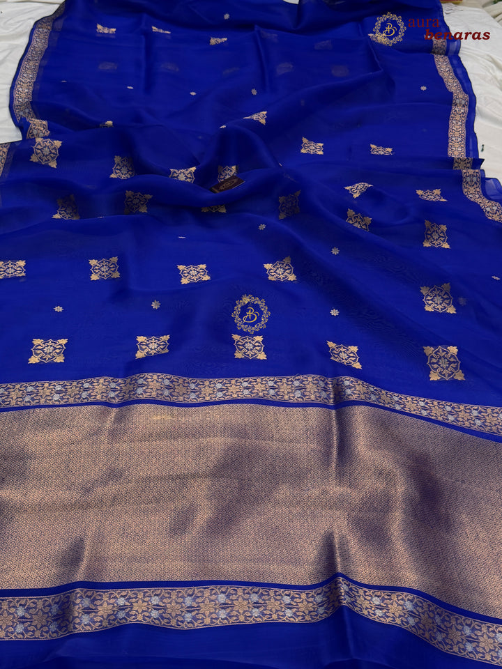 Royal Blue Kora Silk Banarasi Saree with Sona Rupa Butis