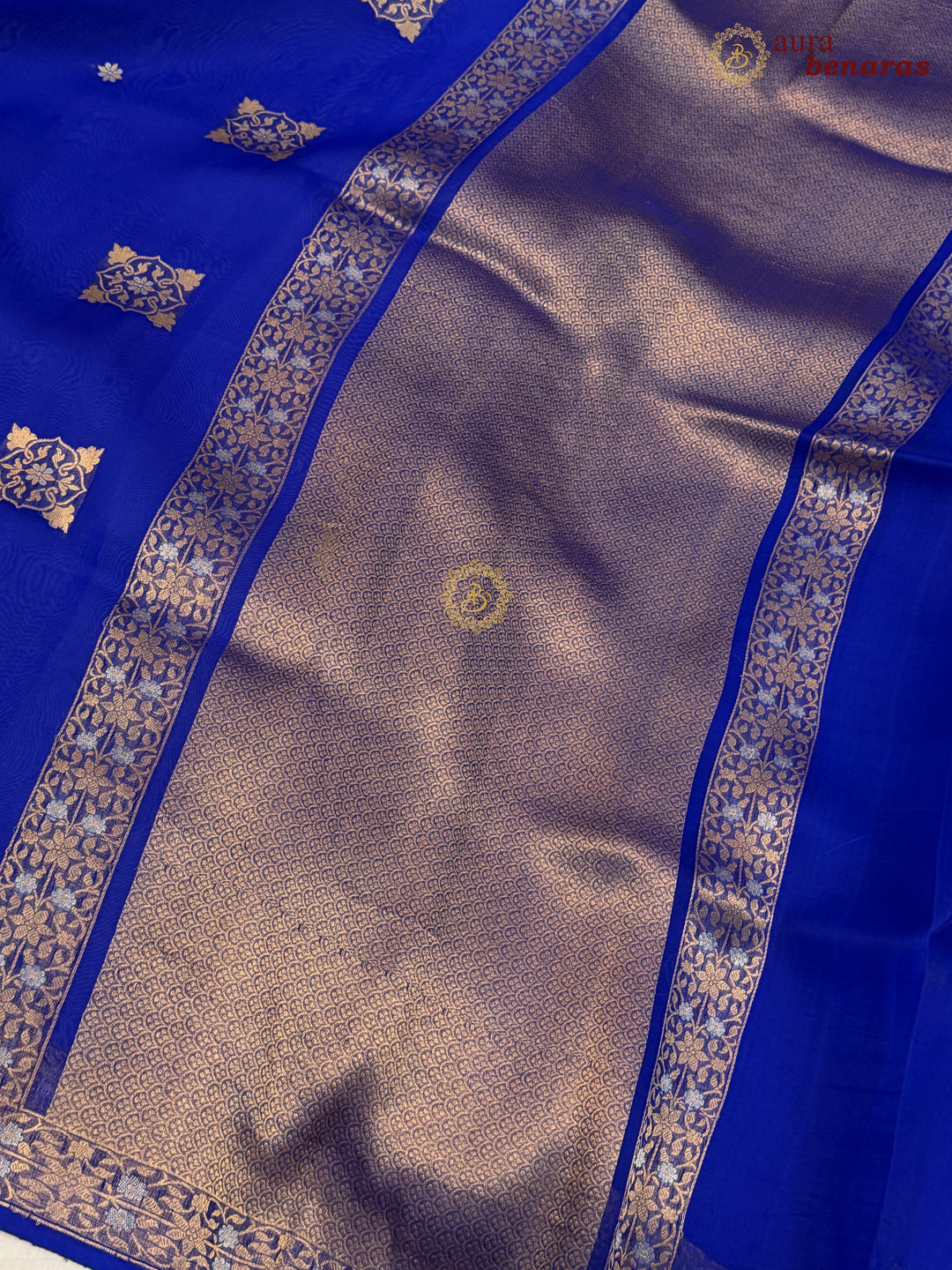 Royal Blue Kora Silk Banarasi Saree with Sona Rupa Butis