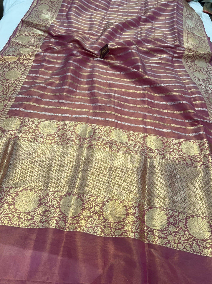 Onion shade Banarasi Handloom Tissue Silk Saree - Aura Benaras