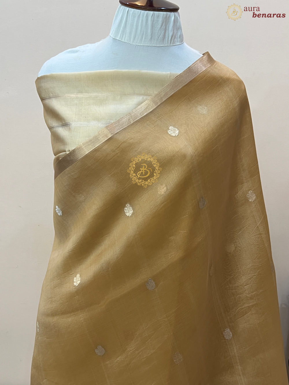 Golden Pure Kora silk Handloom Banarasi Saree