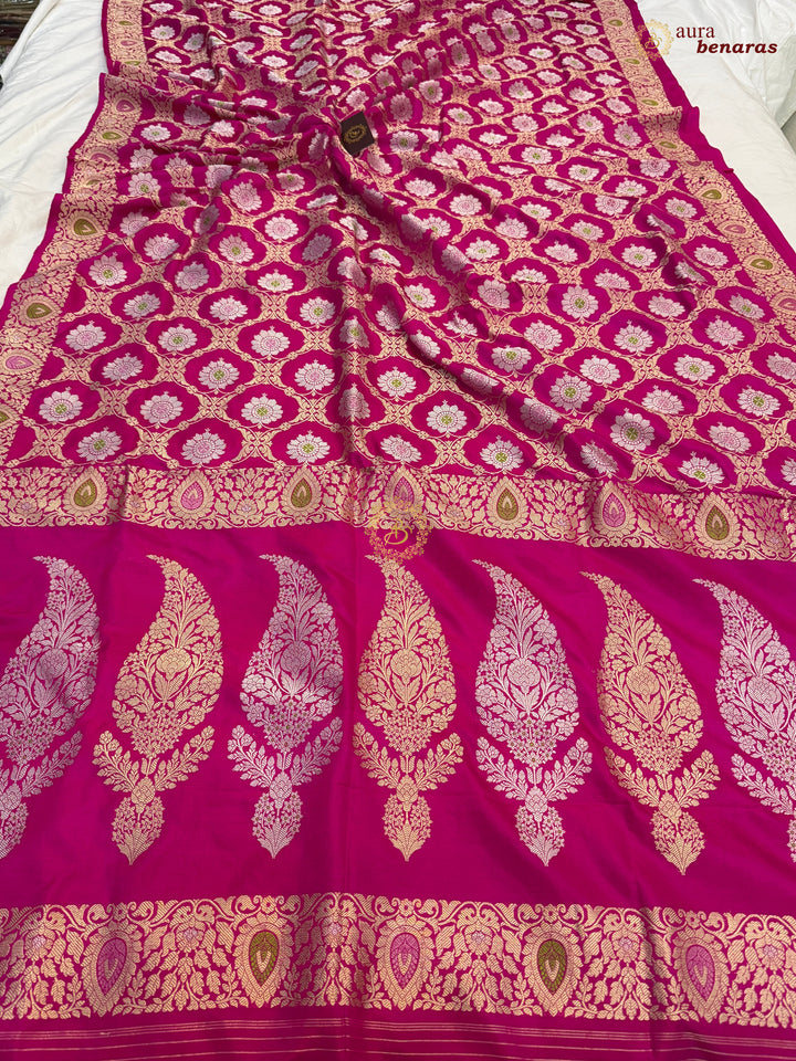 Rani Pink Pure Katan Silk Banarasi Handloom Kadwa Meena Jangla Saree