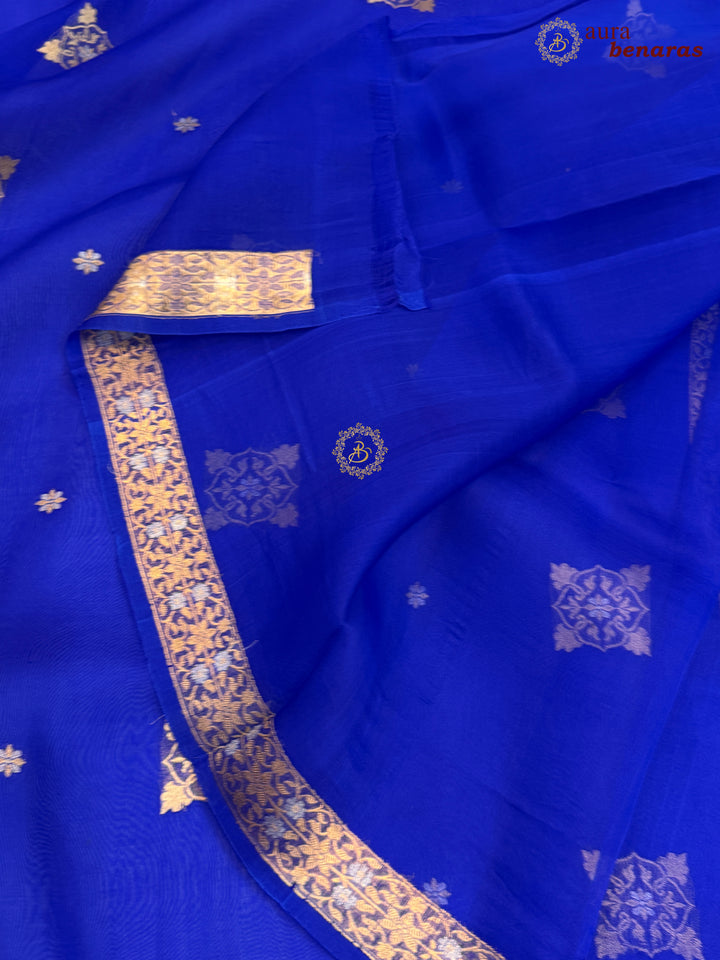 Royal Blue Kora Silk Banarasi Saree with Sona Rupa Butis