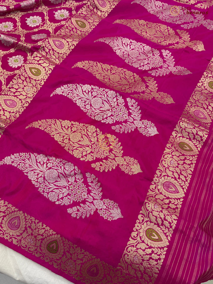 Rani Pink Pure Katan Silk Banarasi Handloom Kadwa Meena Jangla Saree