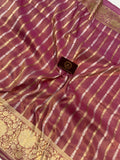 Onion shade Banarasi Handloom Tissue Silk Saree - Aura Benaras