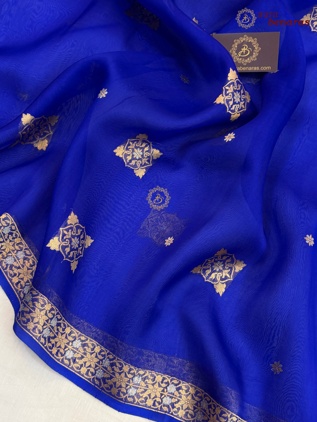 Royal Blue Kora Silk Banarasi Saree with Sona Rupa Butis