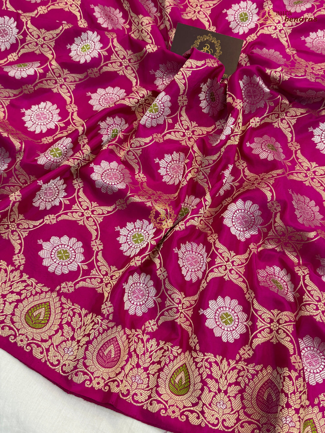 Rani Pink Pure Katan Silk Banarasi Handloom Kadwa Meena Jangla Saree