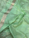 Pastel Pista Green Pure Banarasi Handloom Katan Silk Saree - Aura Benaras