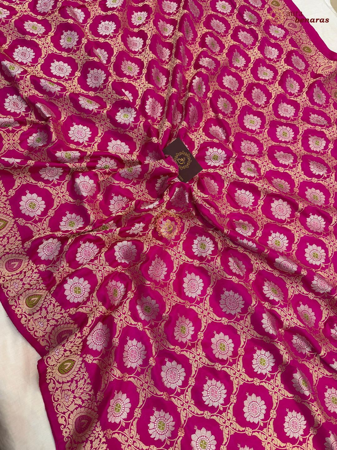 Rani Pink Pure Katan Silk Banarasi Handloom Kadwa Meena Jangla Saree