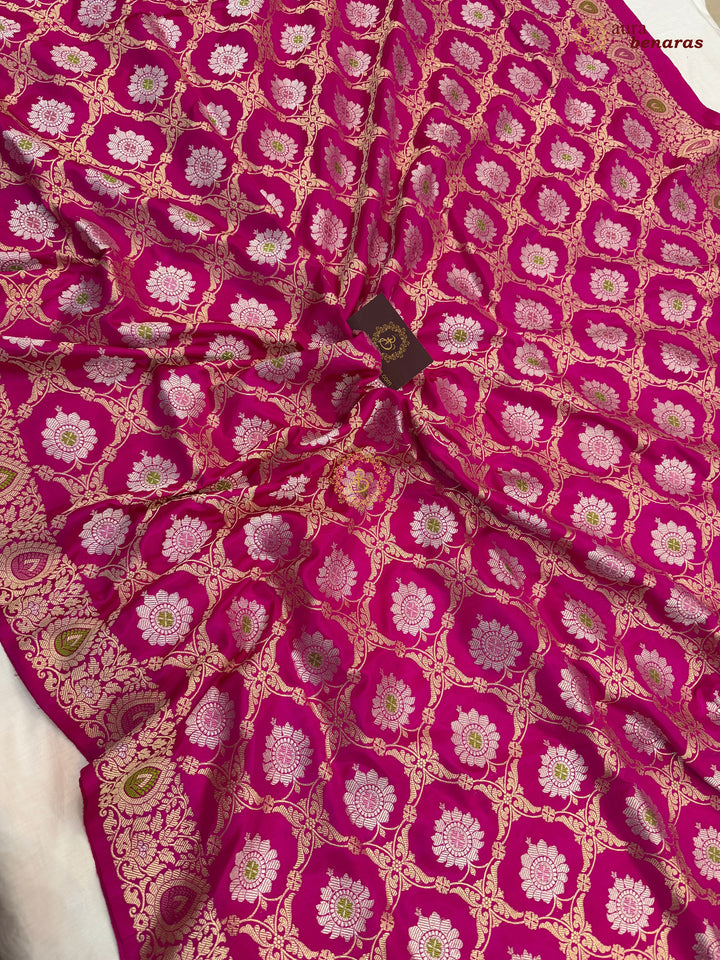 Rani Pink Pure Katan Silk Banarasi Handloom Kadwa Meena Jangla Saree