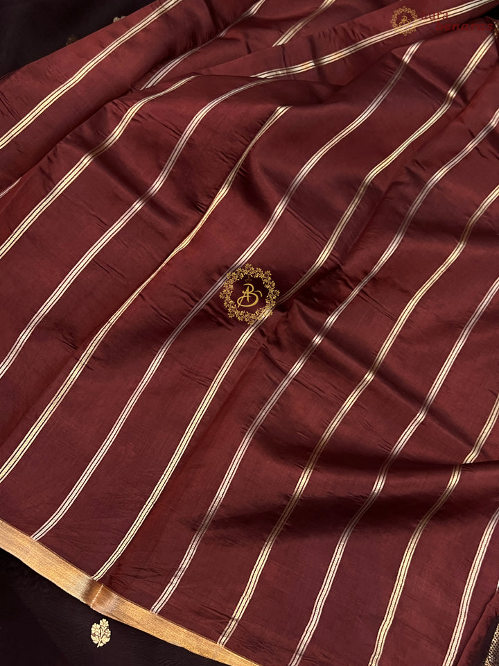 Brown Pure Kora silk Handloom Banarasi Saree