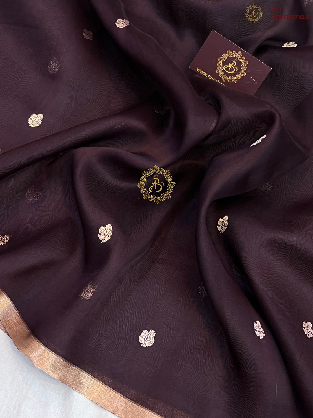 Brown Pure Kora silk Handloom Banarasi Saree
