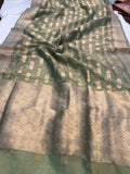 Sea Blue Pure Banarasi Handloom Kora Tissue Silk Saree