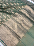 Sea Blue Pure Banarasi Handloom Kora Tissue Silk Saree