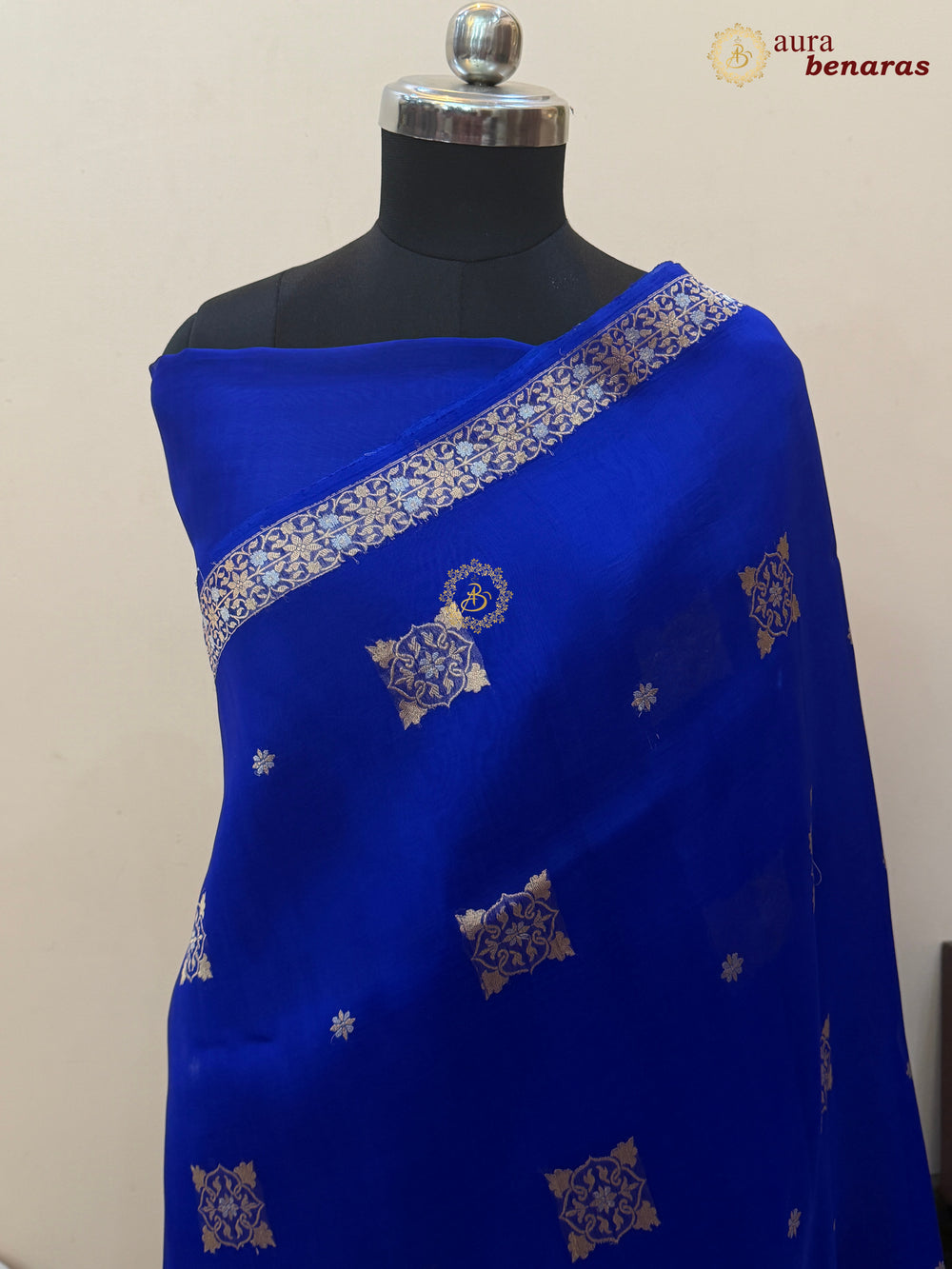 Royal Blue Kora Silk Banarasi Saree with Sona Rupa Butis