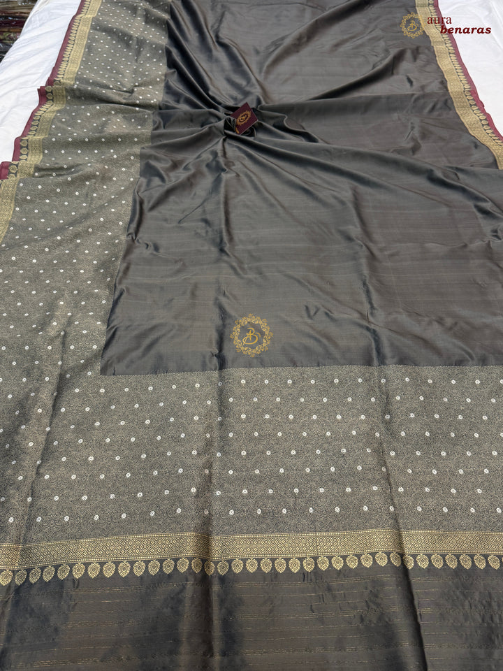Grey Pure Katan Silk Handloom Banarasi Saree