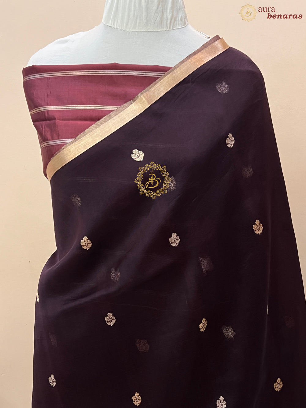 Brown Pure Kora silk Handloom Banarasi Saree